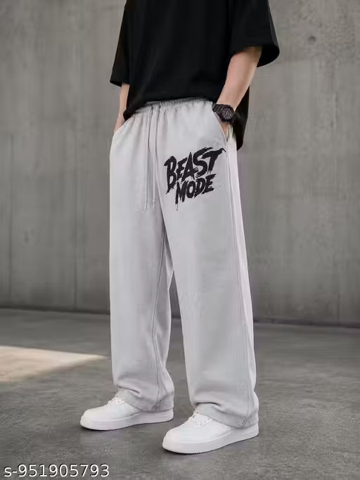 Men Printed Track Pants Cotton Blend Fabric Elastic Waist Comfortable Gym Running Casual Street Style Lounge Bottoms with Pockets Grey