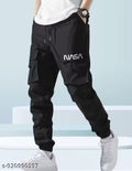 Men's Black NASA Print Joggers | Comfortable Cotton Blend Cargo Pants | Stylish Black Printed Trackpants for Men & Boys