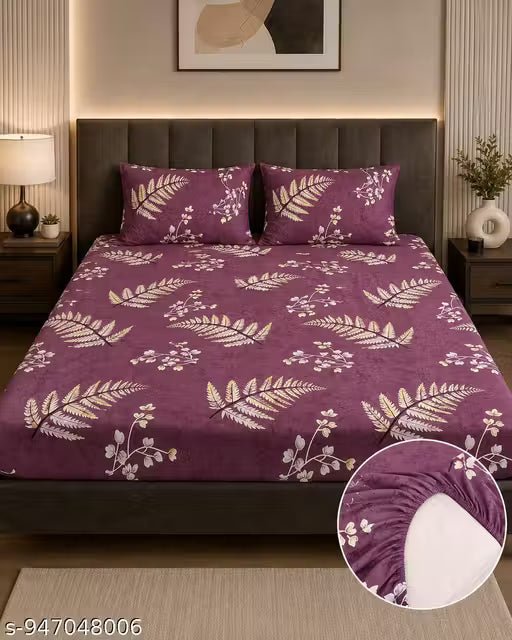 Chahat Homes King Size Fitted Elastic Cotton Superfine 1 Double Bedsheet With Free 2 Pillow Covers