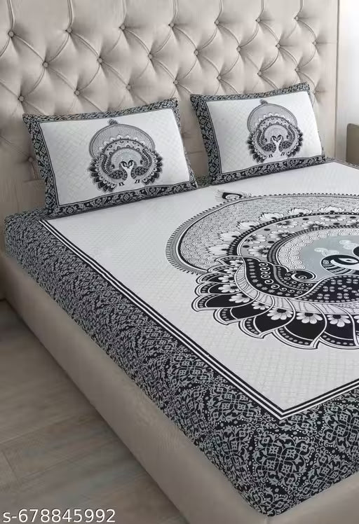 Jaipuri Cotton Double Bedsheet With 2 Pillow Cover || Queen and Double sized Same || Grey