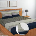 Chirag Home Decors Pure Cotton All Round Elastic Fitted Bedsheets for Double Bed with 2 King Size Pillow Covers 220 TC Supersoft |Wrinkel Free Bed Cover Size - 72x78+10 inches, Green & Beige