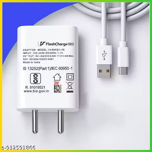 44W Vivo Flash Charge Fast Charger with Type-C Cable | Super Fast Charging Adapter Compatible with Vivo & iQOO Smartphones