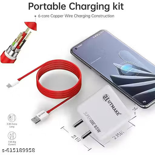 Utmake 85W SuperVOOC Fast Charger with Type-C Cable | Flash Charging Adapter and Cable