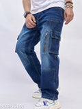 EyeBogler Men's Wear Cargo Style Denim Relaxed Fit Jeans