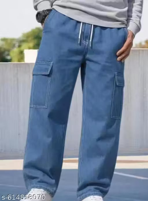 DENIM BLUE BAGGY BOYS CARGO.