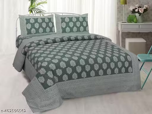 ADELIA 300 TC COTTON BEDSHEET DOUBLE KING SIZE BEDSHEET COTTON BEDSHEET WITH PRINTED PILLOW COVERS